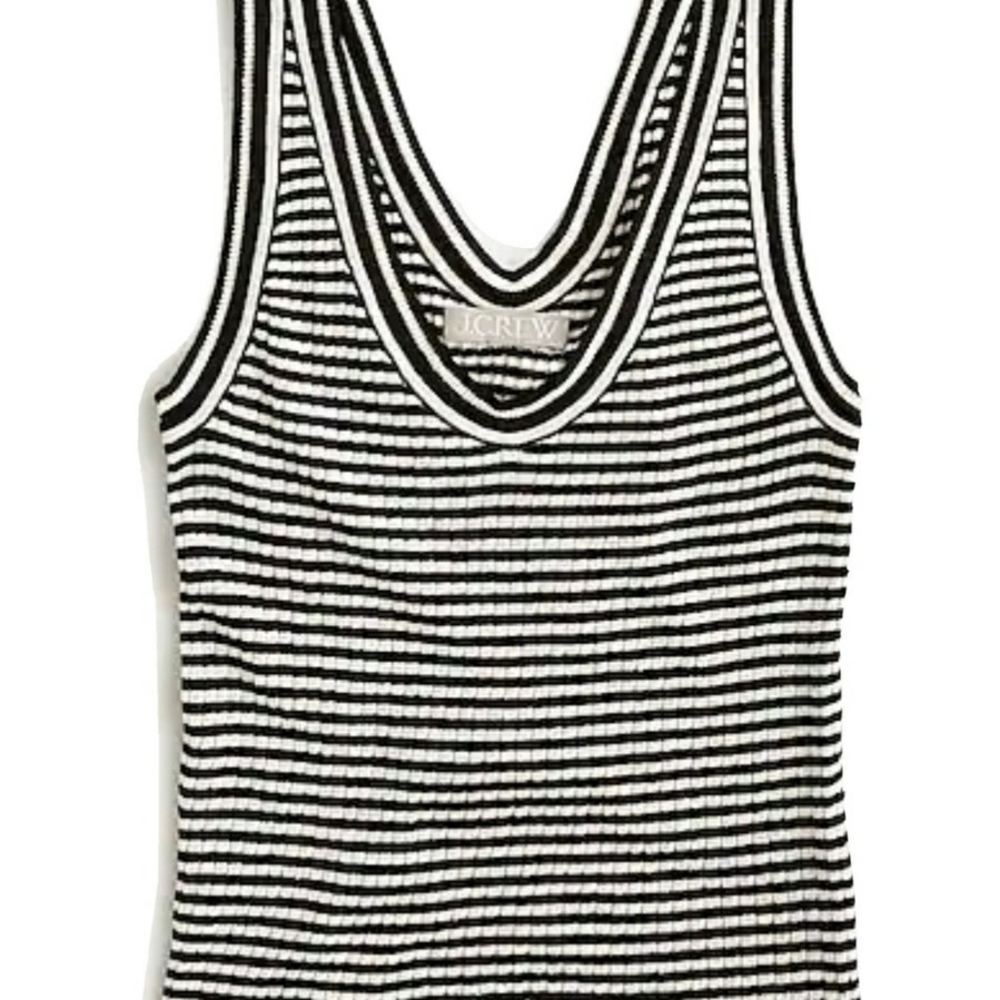 J. Crew Black and White Striped Ribbed Tank Top
